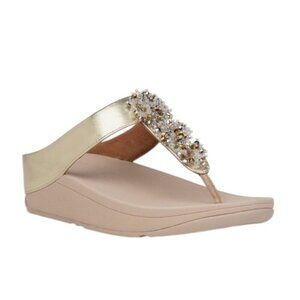 NWT FitFlop Arch Support Comfort Galaxy Wedge Beaded Flip Flop Platino Size 9